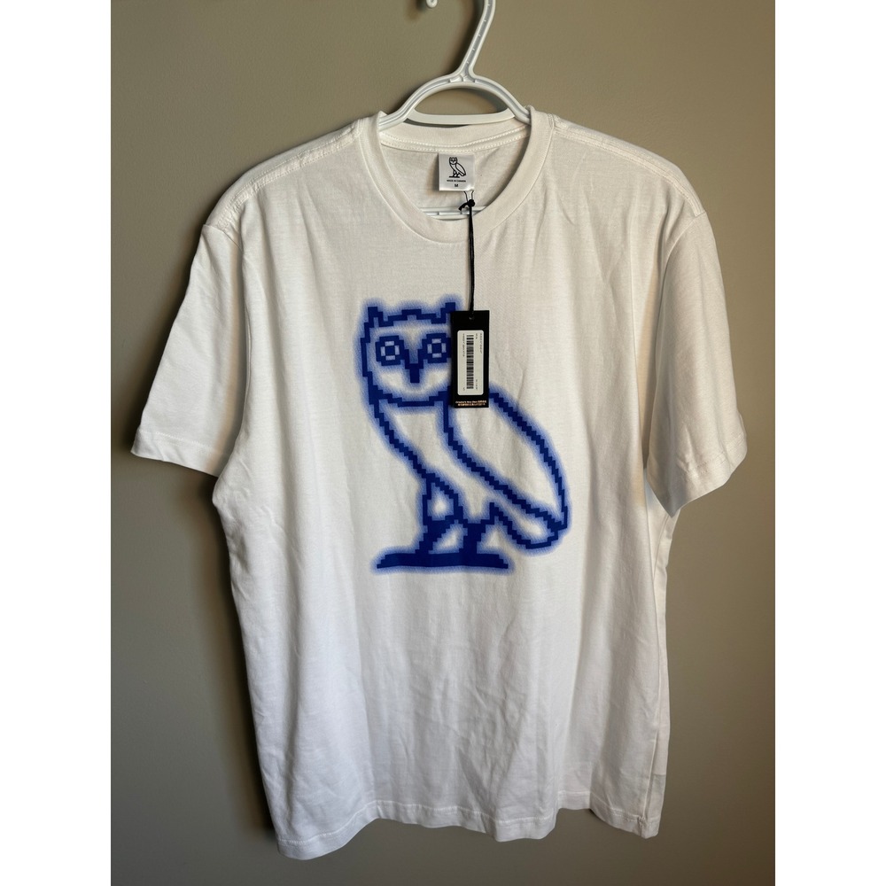 OVO Mens White Pixel Owl Graphic T-Shirt Size M Streetwear Casual Hypebeast